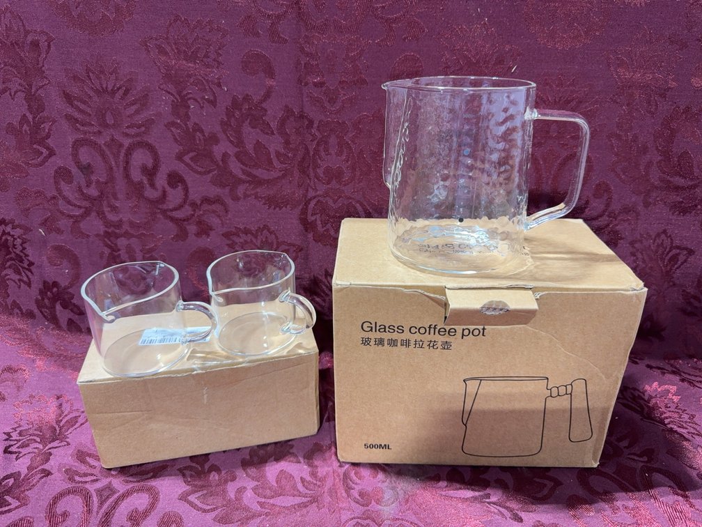 Glass Coffee Pot 500ml with Two Matching Glass Espresso Cups
