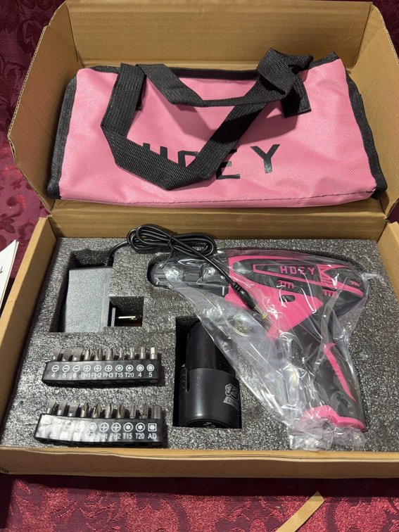 Holey 21V Cordless Drill Set With Bits, Charger, Accessories & Pink Carry Bag