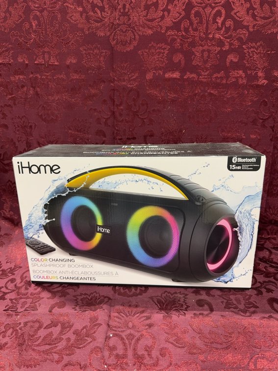IHome Splashproof Color Changing Bluetooth Boombox with 15-Hour Battery