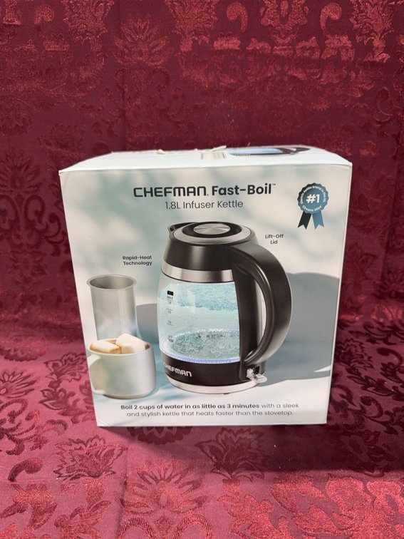 CHEFMAN Fast-Boil 1.8L Glass Electric Infuser Kettle with Removable Tea Infuser