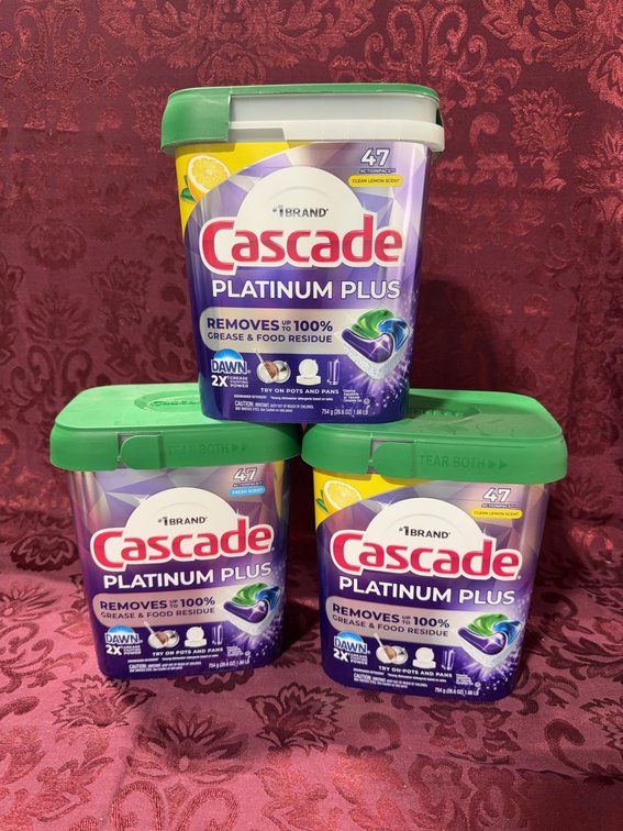 3 Cascade Platinum Plus 47-Count Dishwasher Detergent Fresh Scent Tubs