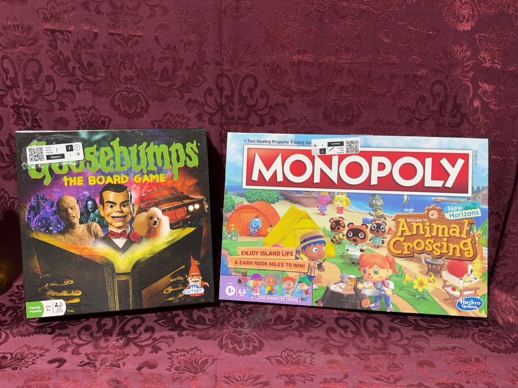 Goosebumps The Board Game and Monopoly Animal Crossing Board Game, Hasbro