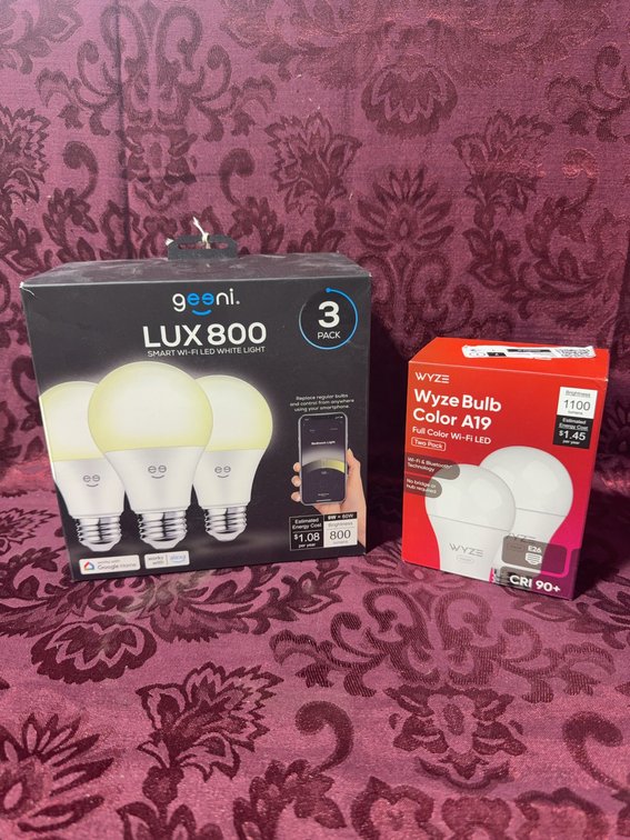 Geeni LUX 800 Smart LED Bulbs 3-Pack and Wyze Bulb Color A19 2-Pack