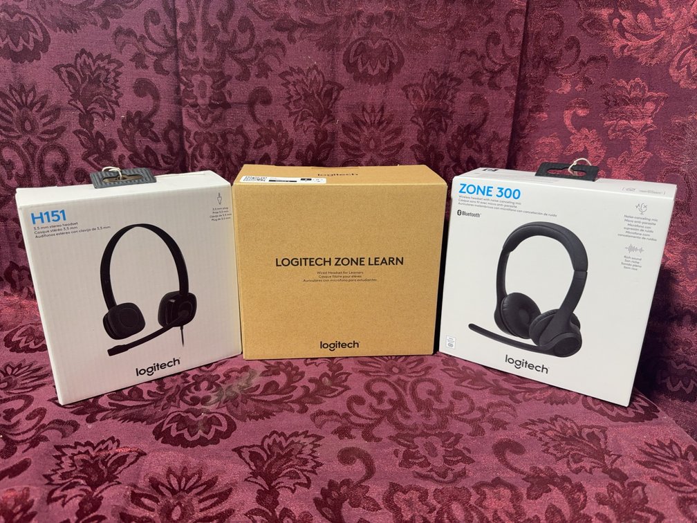 Logitech Headset Lot: H151 Wired, Zone Learn Wired, Zone 300 Wireless Bluetooth