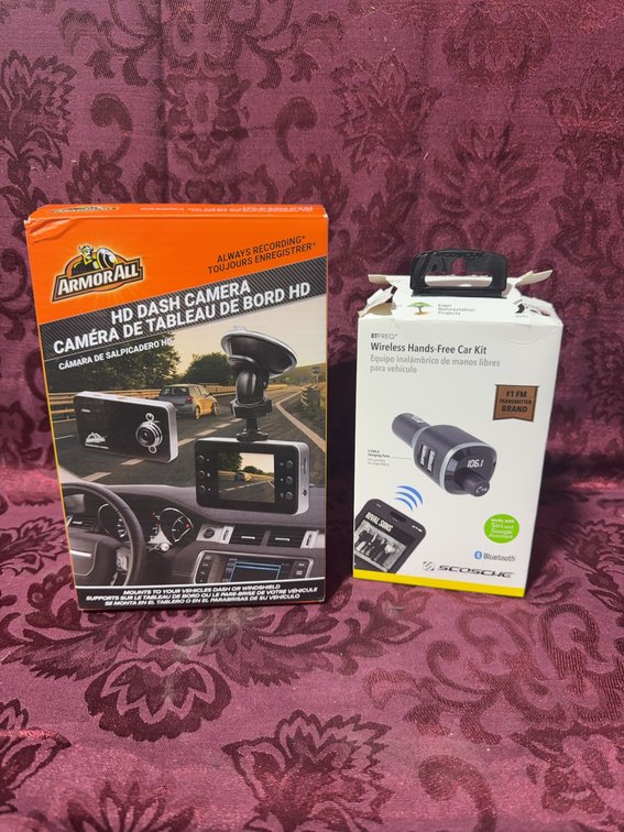 Armor All HD Dash Camera and Scosche Wireless Hands-Free Car Kit, Bluetooth/FM