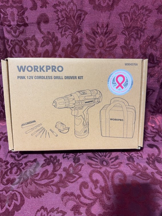 WORKPRO Pink 12V Cordless Drill Driver Kit with Battery, Charger, Storage Bag