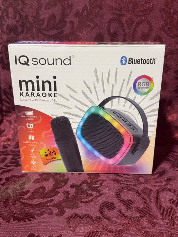 IQ Sound Mini Karaoke Bluetooth Speaker With Wireless Mic, RGB Lights, 5hr Battery