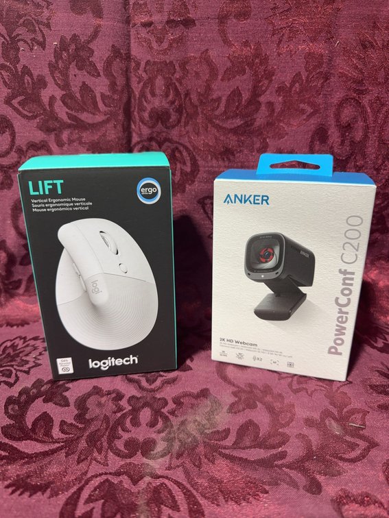 Logitech Lift Vertical Ergonomic Mouse and Anker PowerConf C200 2K HD Webcam NIB