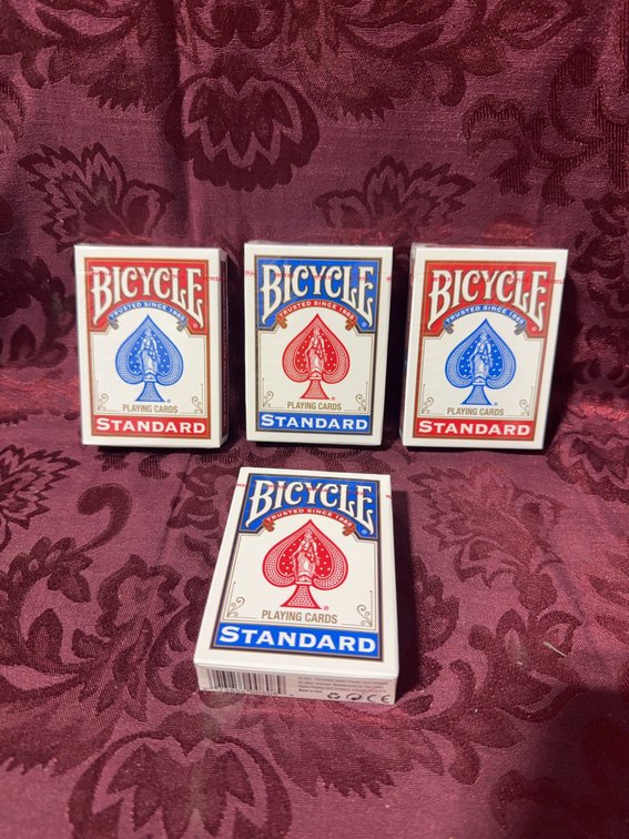 4 Bicycle Standard Playing Cards, 3 Red Decks and 1 Blue Deck, Sealed
