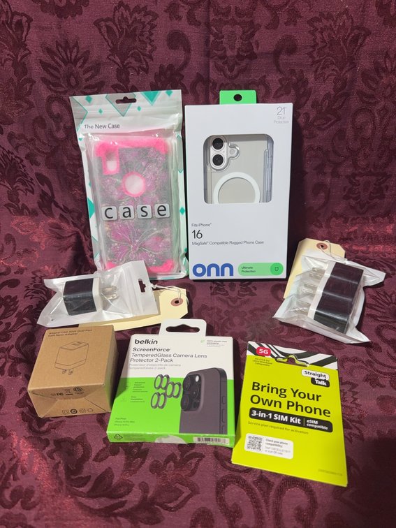 IPhone Accessories Lot: Cases, Screen Protector, SIM Kit, Chargers, Adapter
