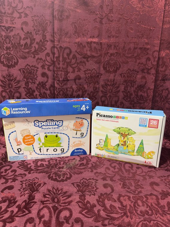 Learning Resources Spelling Puzzle Cards and PicassoTiles Safari Set