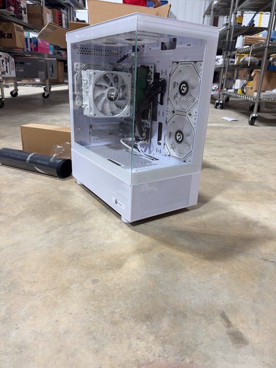 Custom White Tempered Glass Desktop PC Case With Motherboard, Fans, Cooler