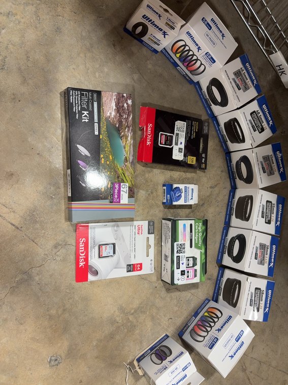 Camera Filter Kits, Lenses, SD Cards, Reader & Ink Cartridges Lot