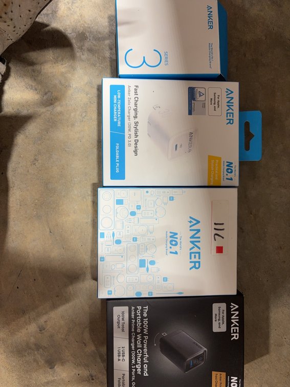 Anker Charging Lot: (4) Charging Boxes, Includes 30W, 33W, and 100W Wall Chargers