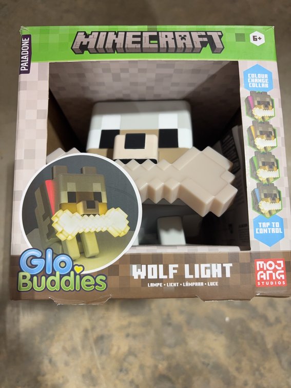 Minecraft Glo Buddies Wolf Light by Paladone, Battery Operated, Tap Control