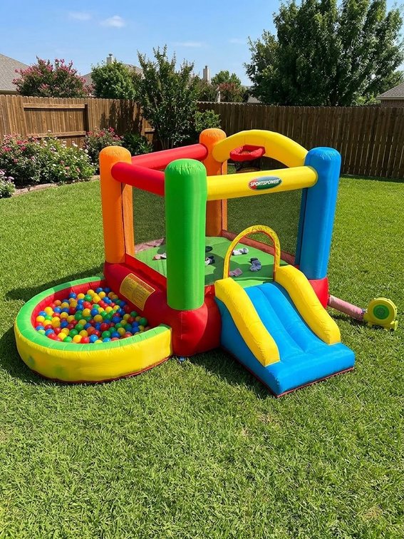 Sportspower My 1st Jump N Slide with Ball Pit Inflatable Playhouse, 11.6 ft x 10.9 ft