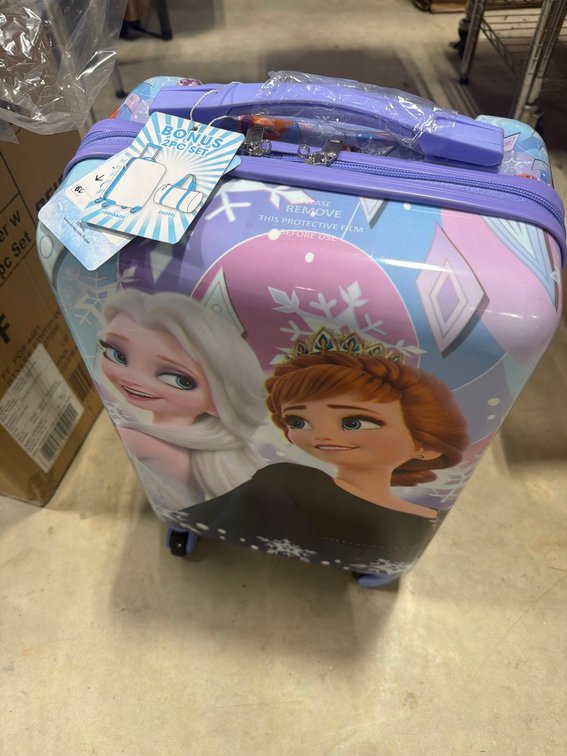 New Disney Frozen Themed Kids Hard Shell Rolling Suitcase with Elsa and Anna Print