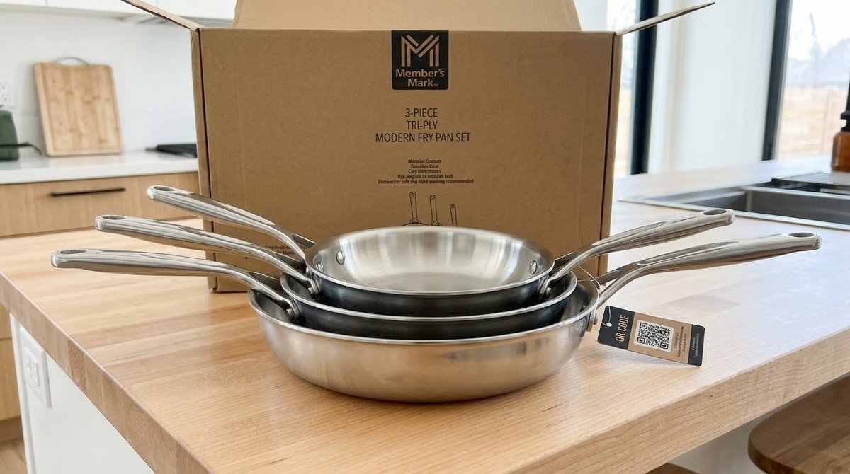 Member's Mark 3-Piece Tri-Ply Stainless Fry Pan Set, New in Box
