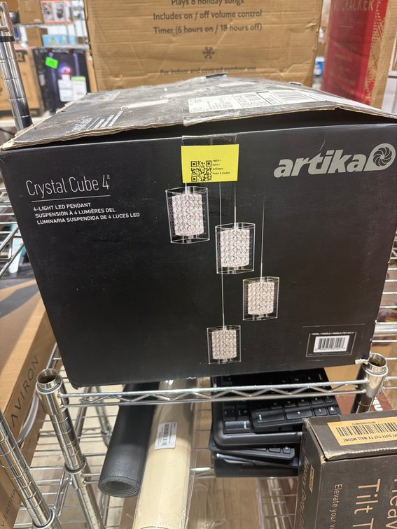 Artika Crystal Cube 4-Light LED Pendant Chandelier, New in Box