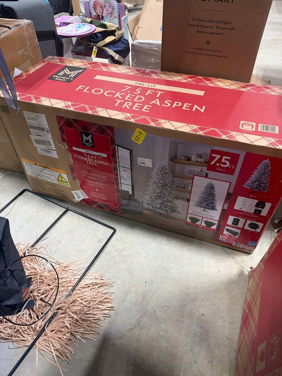 Member's Mark 7.5 Ft Pre-Lit Flocked Aspen Tree, New in Box