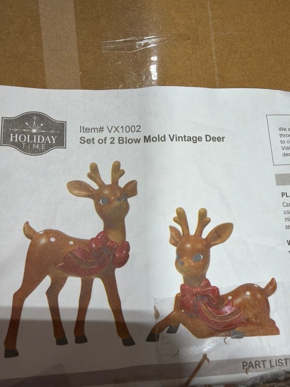 Holiday Time Set of 2 Blow Mold Vintage Deer, New in Box, Holiday Decor