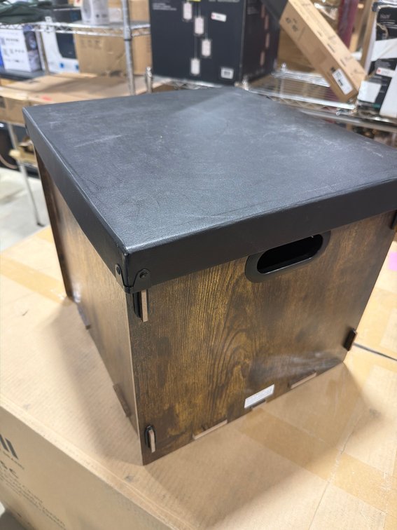 Wood and Black Faux Leather Album Box with Handle Cutouts