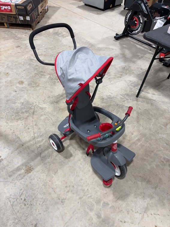 Radio Flyer 4-in-1 Stroll 'N Trike Red and Gray Push Handle Canopy Toddler Tricycle