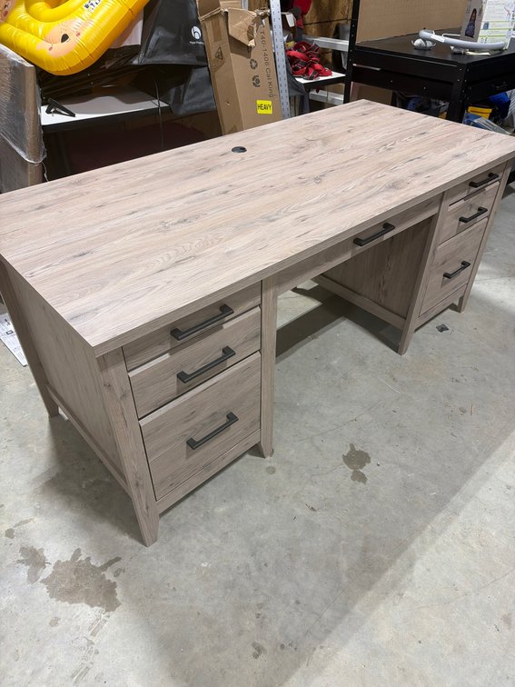 New Woodgrain Laminate Office Desk with Double Pedestal Drawers and Cable Pass-Through