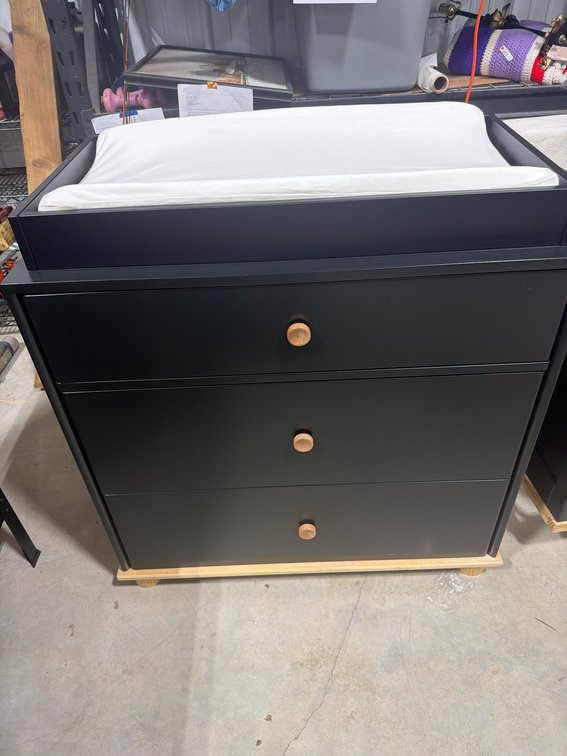 New Black Wood Baby Changing Station with Three Drawers and Changing Pad