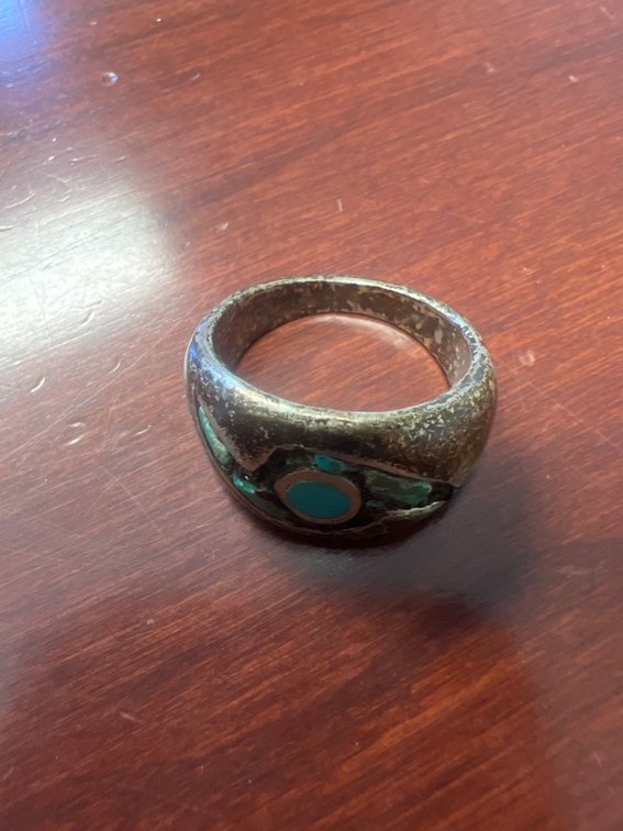 Played Turquoise Inlay Ring with Patina