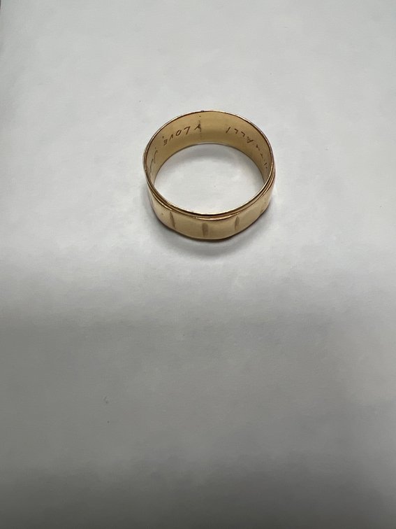 14K Yellow Gold Textured Wedding Band, 7.75mm Wide