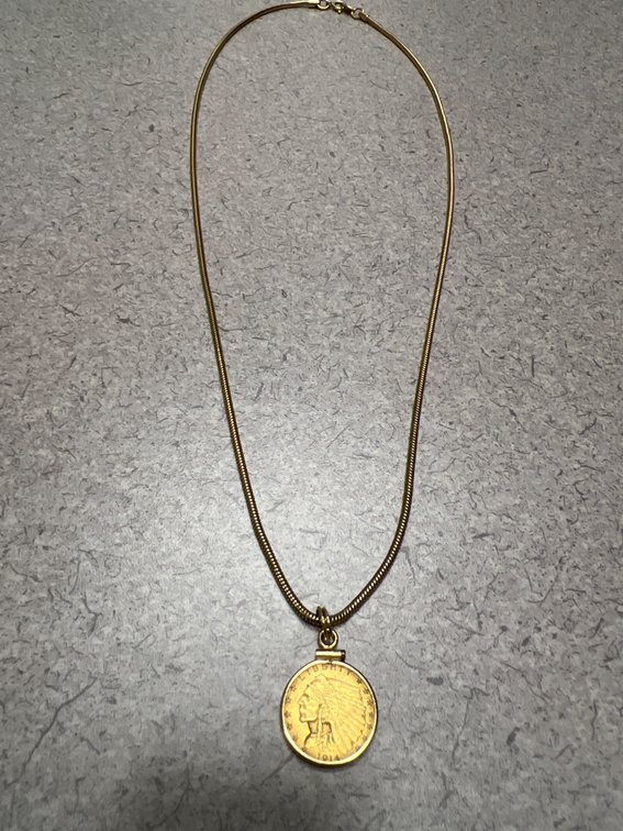 1914 Indian Head $2.50 Gold Coin Necklace Pendant