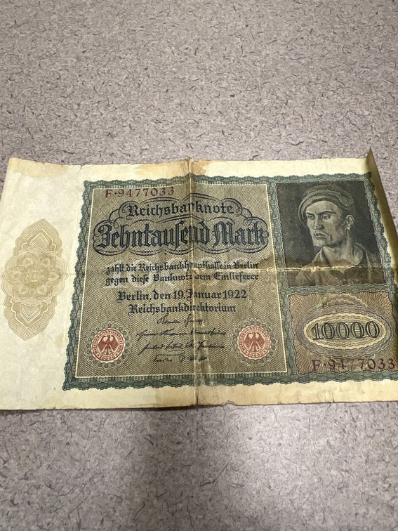 1922 German 10000 Mark Banknote