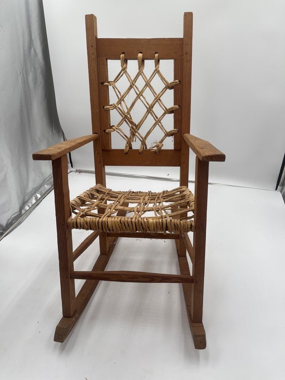 Handmade Wooden Rocking Chair with Woven Seat