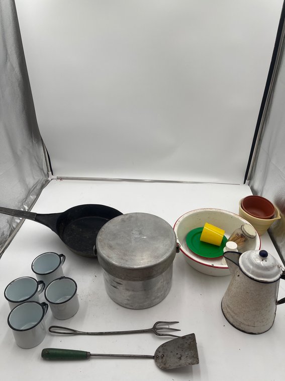 Vintage Camping Accessories Set with Cookware and Tools