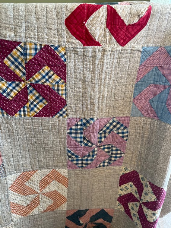 Hand-Stitched Twin-Size Quilt With Pinwheel Design