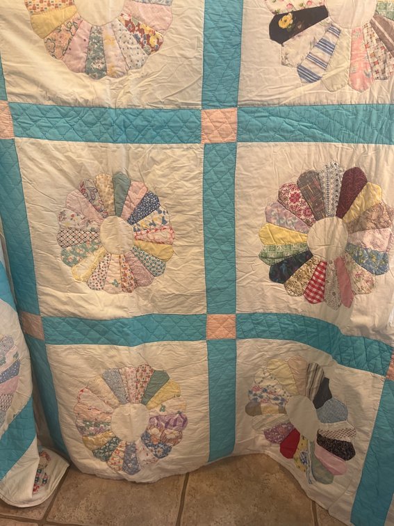 Handmade Dresden Plate Quilt with Blue Borders