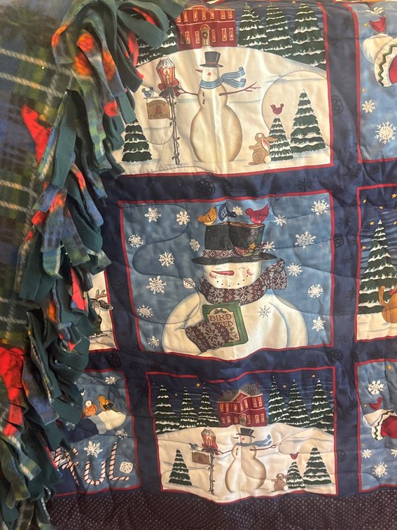 Snowman Quilt Throw and Cardinal Fleece Blanket Set