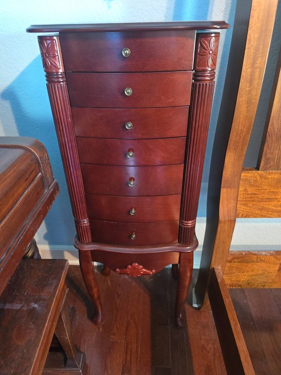 Cherry Wood Jewelry Armoire with Multiple Drawers