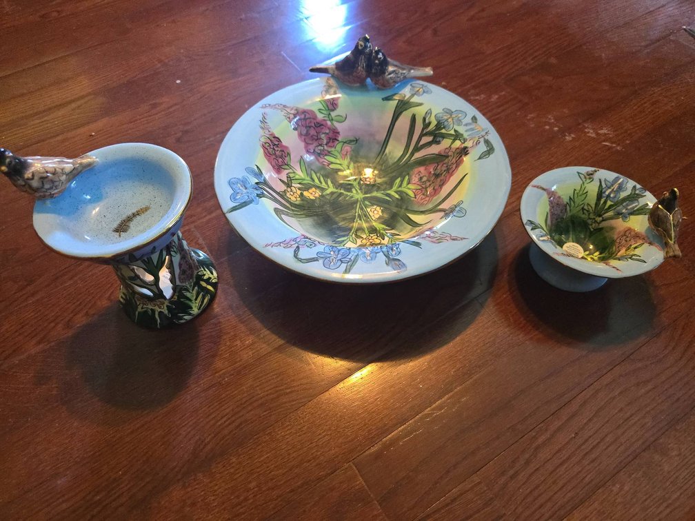 Blue Sky by Heather Goldminc Ceramic Bird Bowl Set