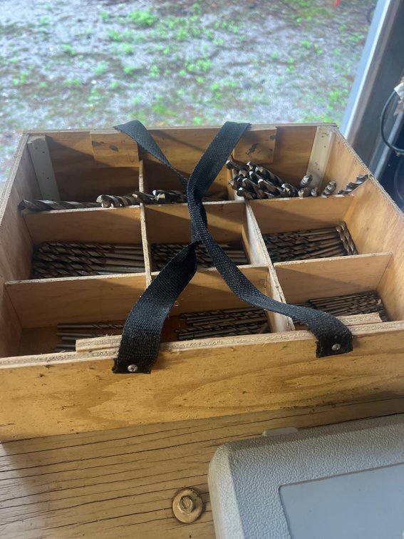 Wooden Box With Assorted Drill Bits