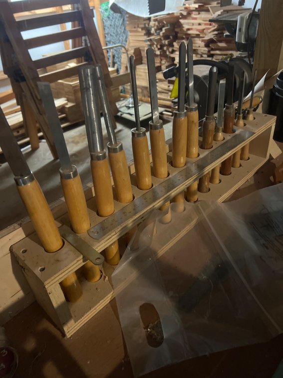 Woodworking Chisels with Wooden Handles in Holder
