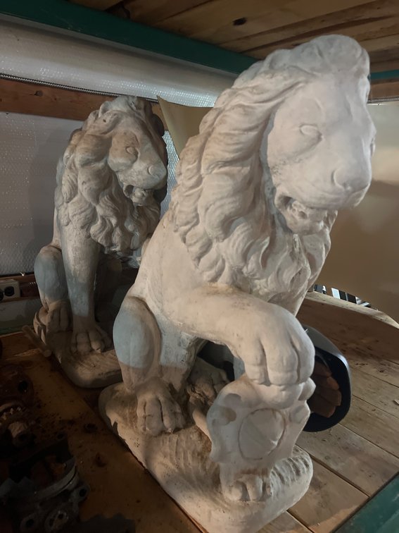 Approximately 2.5-Foot Tall Stone Lion Statues