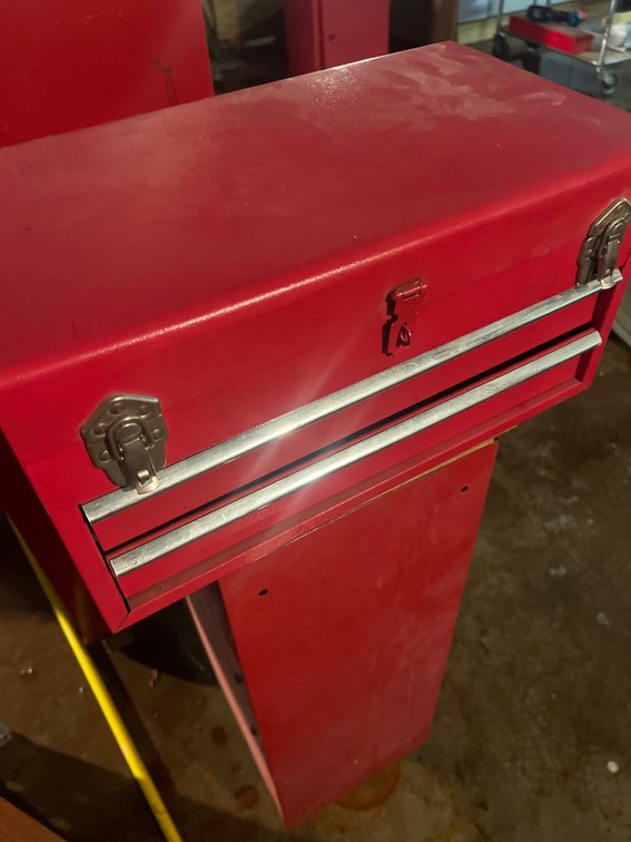 Red Metal Toolbox with Socket and Wrench Set