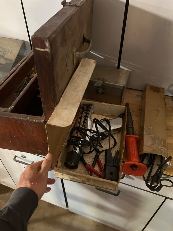 Automotive Tools and Accessories in Wooden Toolbox