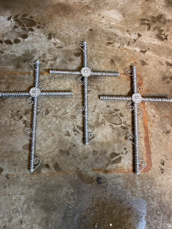 Three Handcrafted Wire-Wrapped Crosses with Decorative Centerpieces