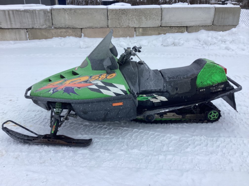 1997 Arctic Cat ZR 580 snowmobile, shows 2,571 miles, bill of sale.