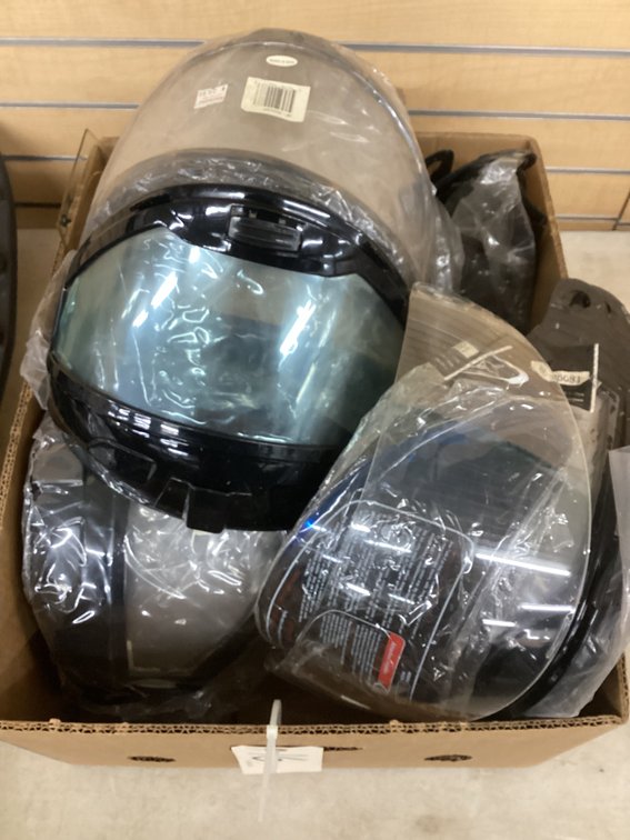 Box of helmet shields.