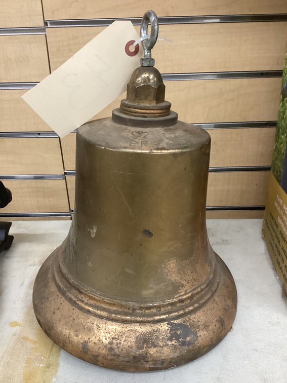9 3/4” round 9” tall brass bell.