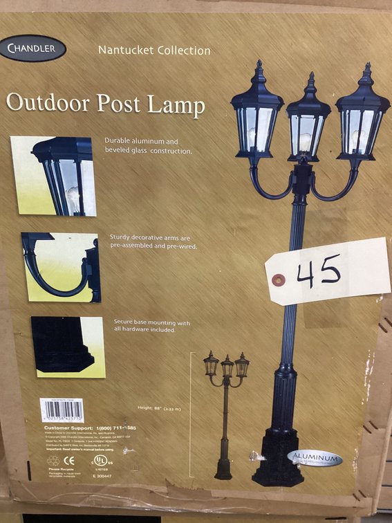 Unused 88” high, 3 light aluminum lamp post.